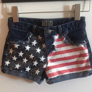 Justice 10 denim Sequence American flag shorts